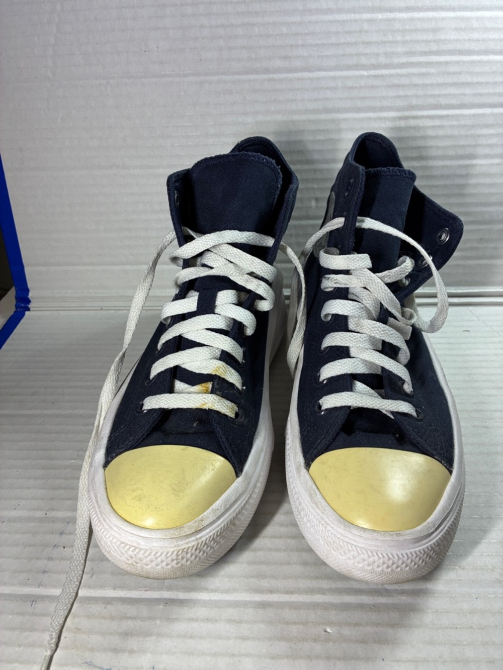 Navy converse High-Top Sneakers with Yellow Toe Caps USED